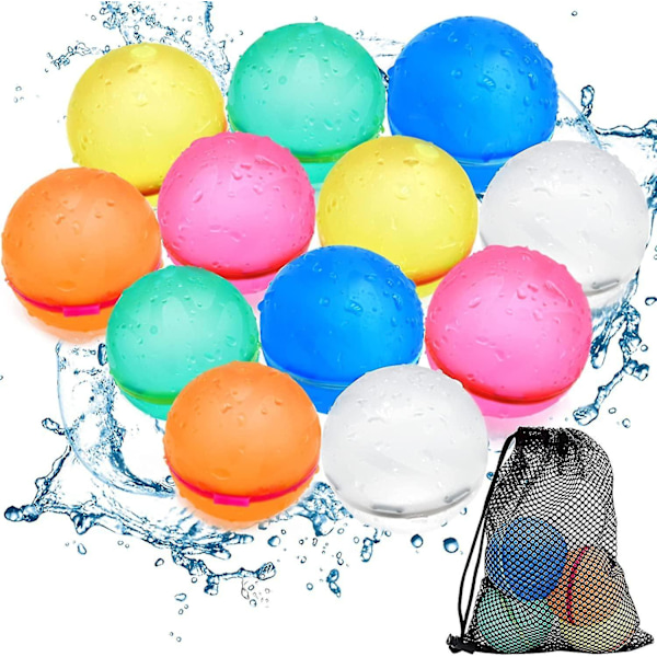 12 Gjenbrukbare Vannballonger i Silikon med Nettingpose (C)