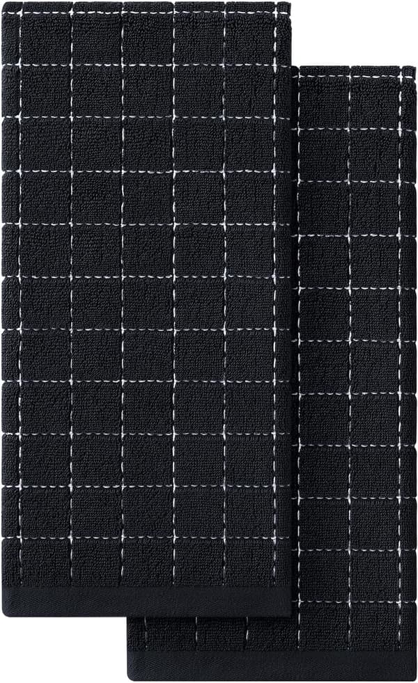 Superabsorberende køkkenhåndklæder i bomuld, sort, 30 cm, 2-pak