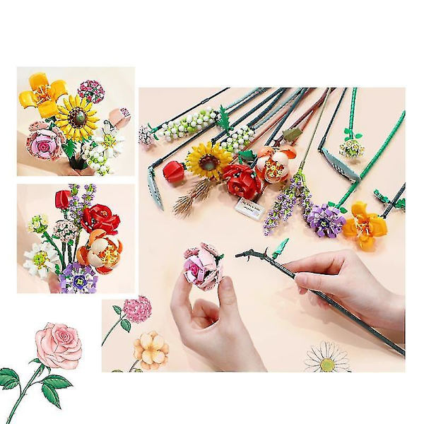 Blombukett/Byggklossar-set, DIY-leksaker för gåva 456 delar