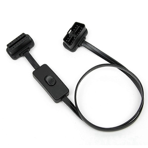 OBD2 Han til Hun Retvinklet Diagnostisk Forlængerkabel 60CM med Strømbryder OBD Switch Kabel Black