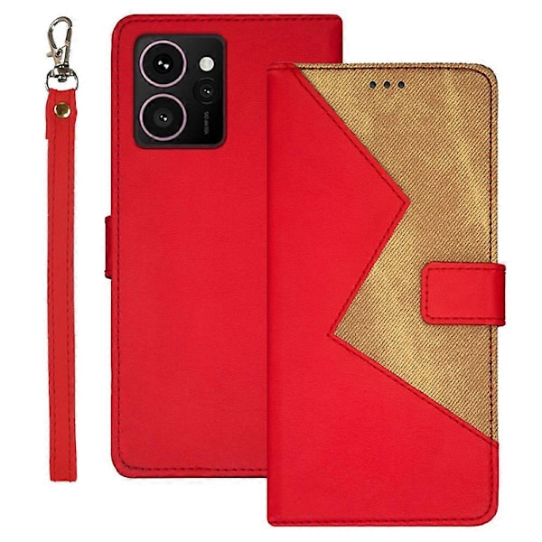 IDEWEI For HMD Skyline Etui med kortspor, fargesammenføyning i skinn - Grønn Multicolor Red
