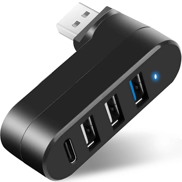 4-Port USB 3.0 Hub 180 Graders Rotationsbar USB-splitter med 3 USB-portar 1 USB C PowerData P (FCC)