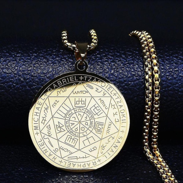 Seven Archangels Amulett Halsband i rostfritt stål Män Seal Of Solomon Talisman Halsband Skydd Smycken Krage Hombre N1162s2_fs E 60cm BOX GD