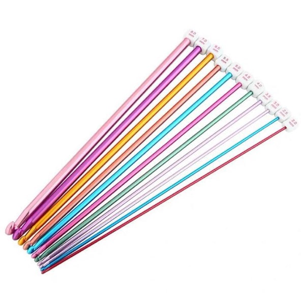 N015 - Set med 11 st. tunisiska virknålar i aluminium multifärg one size