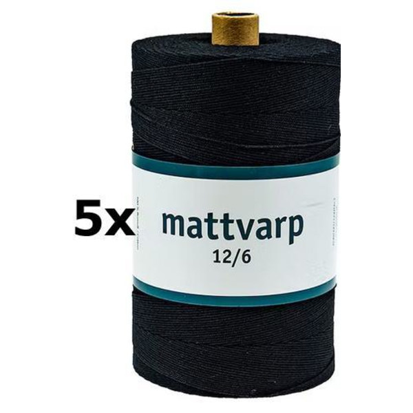 5 st. rullar Mattvarp 12/6 Svart - 500 gr / rulle - 100% ekologisk bomullsmattvarp Svart one size