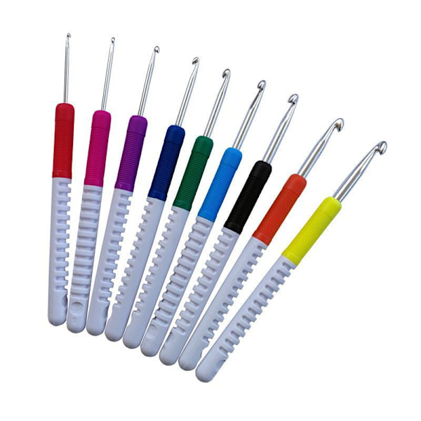 N129 - Set med 9 st. ergonomiska virknålar med snyggt skaft multifärg one size