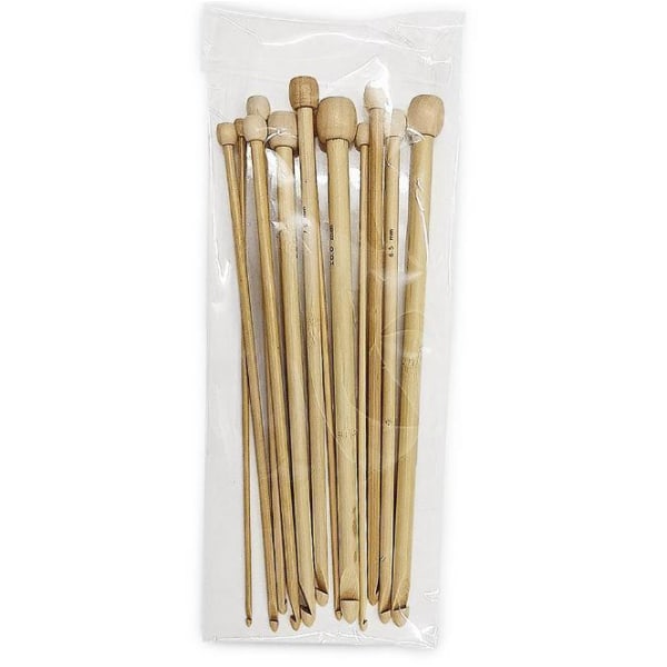 N011 - Set med 12 st. tunisiska virknålar i finaste bambu multifärg one size
