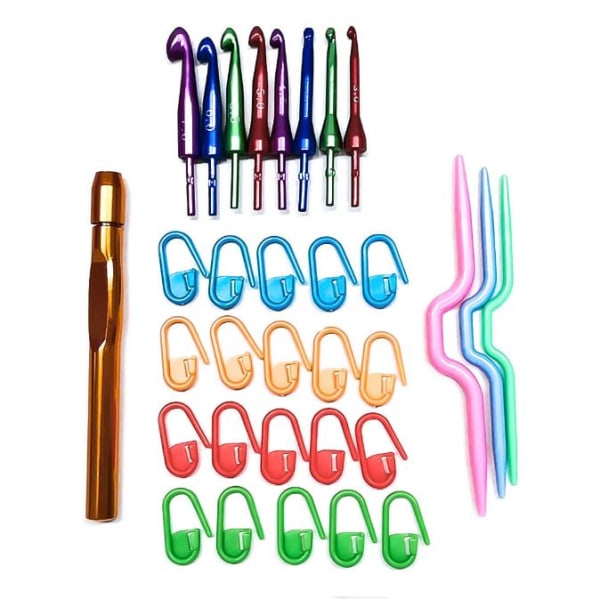 N130 - Set med 8 st. utbytbara virknålar plus annat multifärg one size