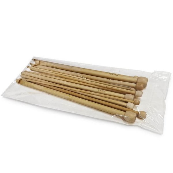 N011 - Set med 12 st. tunisiska virknålar i finaste bambu multifärg one size