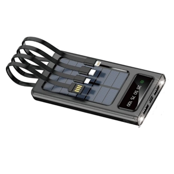 Aerbes Powerbank med Solceller - 10.000 mAh - Svart Svart one size
