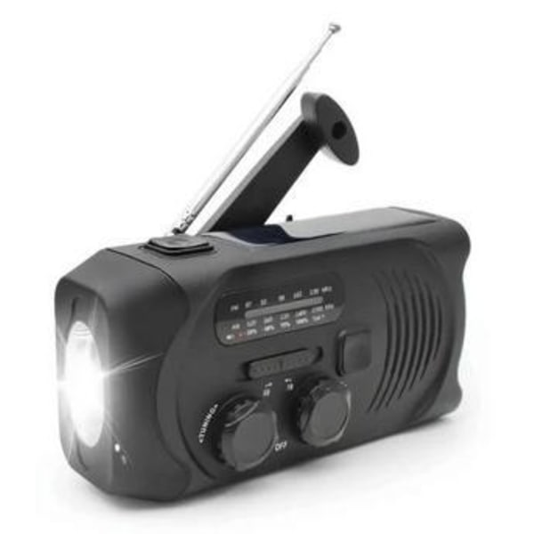 Svart Vevradio med Solceller, Ficklampa och 2000mAh Powerbank Nödradio, Överlevnad Svart one size