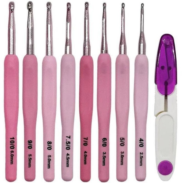 N030 - Set med 8 st. ergonomiska virknålar i snyggt rosa fodral multifärg one size