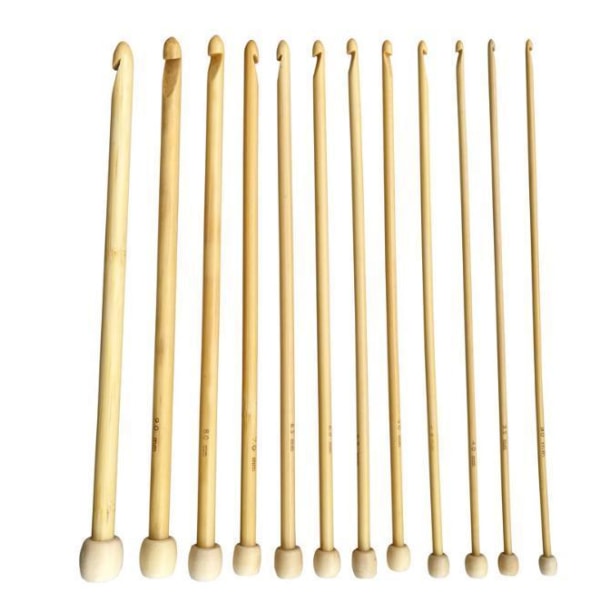 N011 - Set med 12 st. tunisiska virknålar i finaste bambu multifärg one size