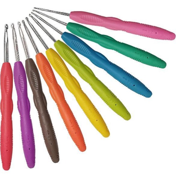 N024 - Set med 9 st. ergonomiska virknålar multifärg one size