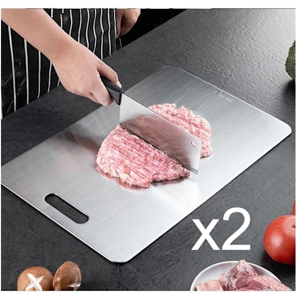 2 x Titanskärbrädor, rostfritt stål skärbräda, dubbelsidig titan för att skära kött, skärbräda för frukt, 34x23cm