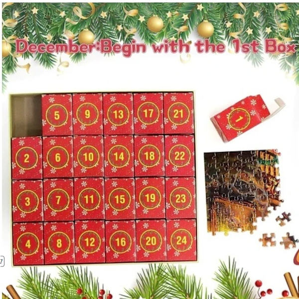 Skickas från Sverige Adventskalender 2025,  Tomte i fåtölj 1008 pusselbitar, julkalender pussel