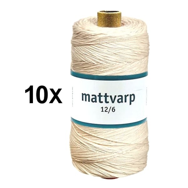 10 st. rullar Extra stark Mattvarp 12/6 Oblekt 500 gr / rulle - 100% ekologisk bomullsmattvarp Natur one size