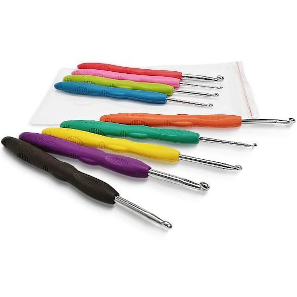N024 - Set med 9 st. ergonomiska virknålar multifärg one size