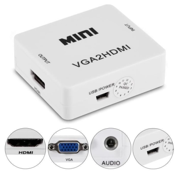 Mini VGA till HDMI Adapter 1080p VGA2HDMI Converter för PC Laptop DVD till HDTV projektor