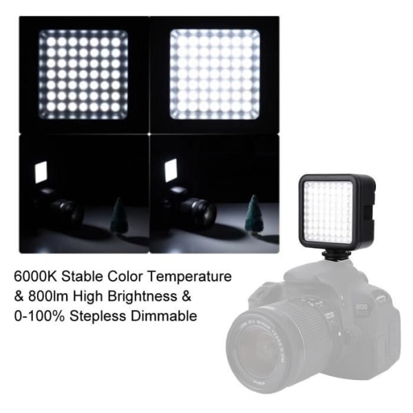 VBESTLIFE 49 LED på kamerapanelljus Dimbar bärbar videolampa för fotograferingsbelysning