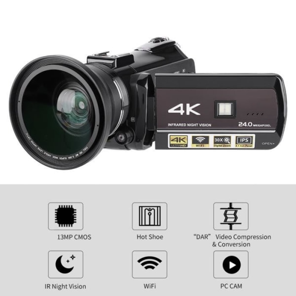 VBESTLIFE digital videokamera VBESTLIFE 4K videokamera VBESTLIFE AC3-IPS 4K UHD WiFi 30X digital zoom 3.1 optisk videokamera