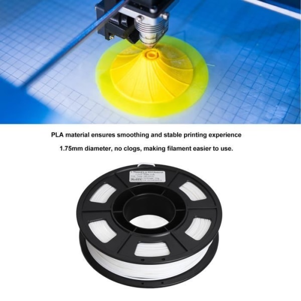 Vit PLA 3D-skrivarfilament 1,75 mm - QIILU - Temperatur 180-210°C