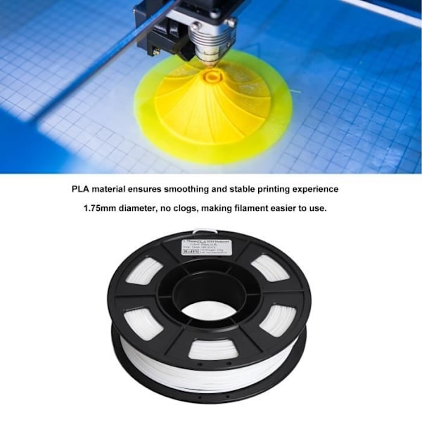 Vit PLA 3D-skrivarfilament 1,75 mm - QIILU - Temperatur 180-210°C