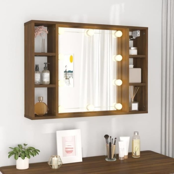 FHE - Spegelskåp med LED Brun ek 76x15x55 cm - HÖG KVALITET YOSOO - DX0410