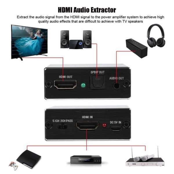 4K*2K HDMI Audio Splitter Extractor Converter HDMI till HDMI+SPDIF+3,5 mm ljudutgång-HEN