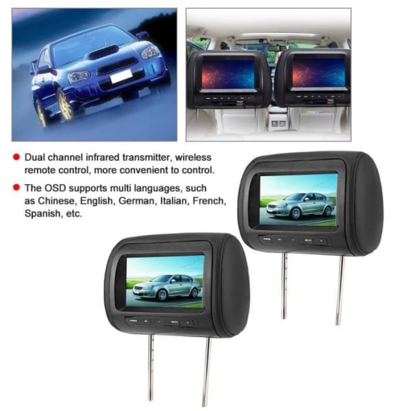 AYNEFY Bil DVD-spelare 2st 7 i trådlös kontroll Justerbart nackstöd LCD-videospelare USB MP5-skärm Svart
