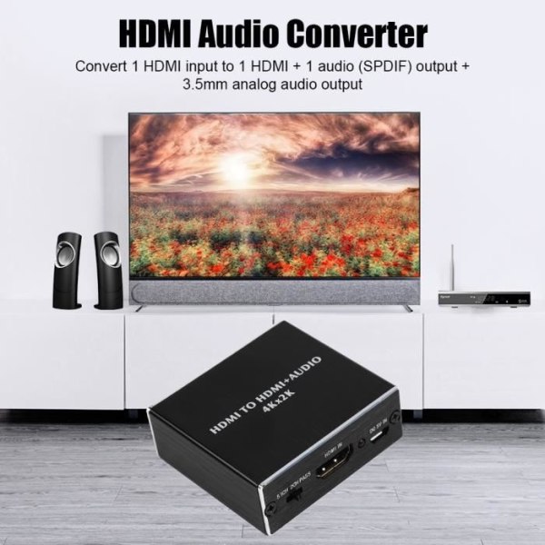 4K*2K HDMI Audio Splitter Extractor Converter HDMI till HDMI+SPDIF+3,5 mm ljudutgång-HEN