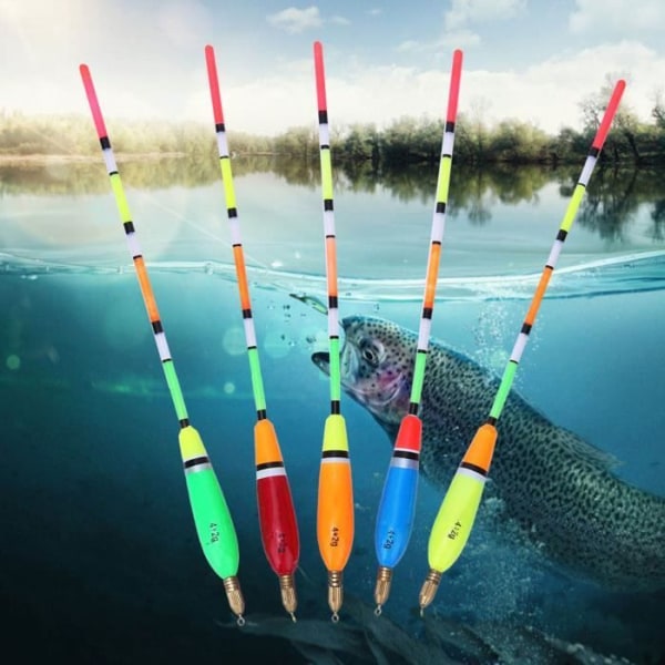 Zerone Fishing Floats 5st Flera färger Balsa Wood Fishing Float Bobber Bite Indicator Fiskeutrustning