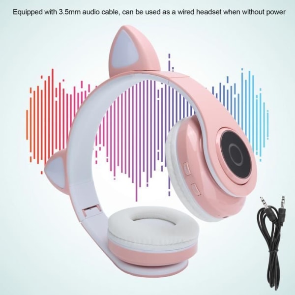 Bluetooth-hörlurar 5.0 Stereo Musik Katt Öronbelysning Söta Headset Rosa