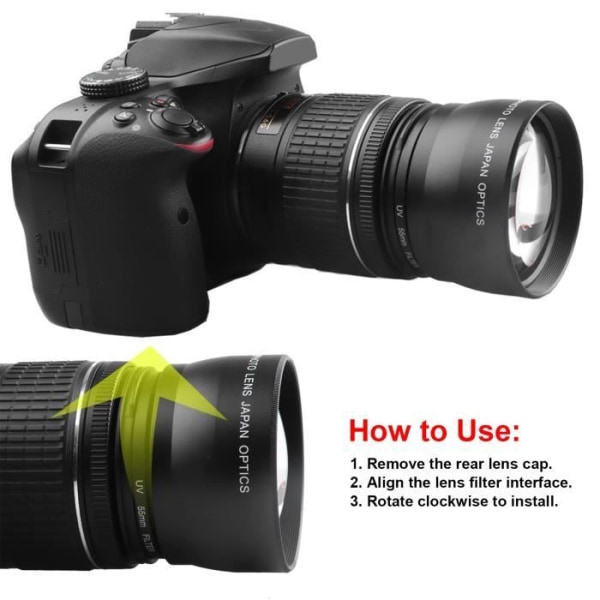 2X Telephoto Telephoto Lens Converter - EJ.LIFE - Kompatibel med 62 mm filter - 55 mm filterdiameter