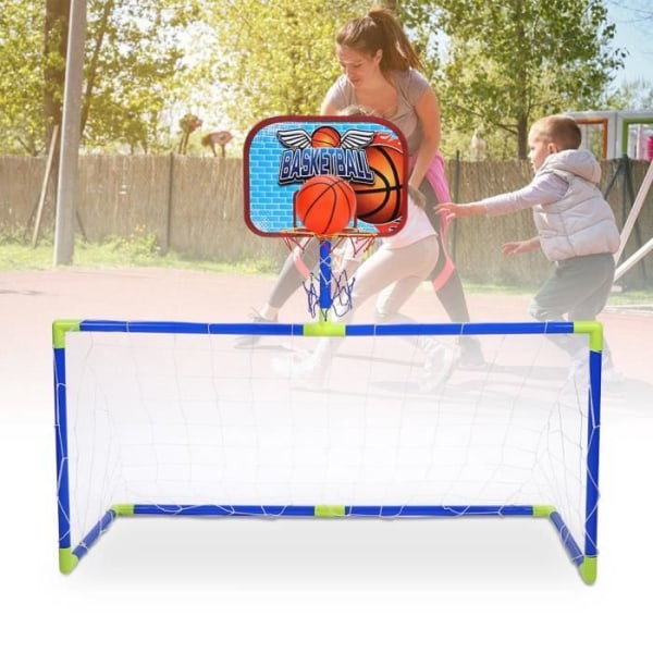 Minifotboll Basket Set 2 i 1 Bur Fotboll Mål Net Basket Backboard Ballonger Pump Uppblåsningssats Bollleksak Trädgårdsspel