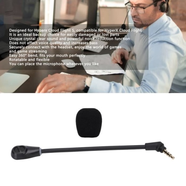 Duokon löstagbar mikrofon för Kingston HyperX Cloud Flight Löstagbar roterande brusreducerande utbytesmikrofon