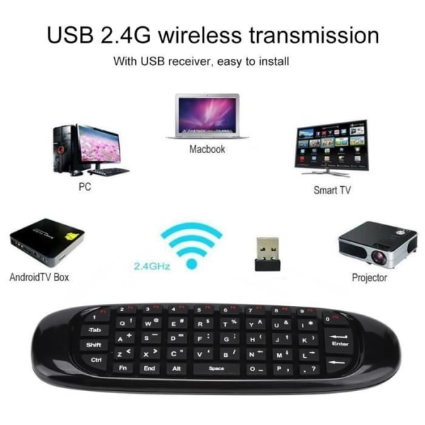 2 i 1 USB trådlös fjärrkontroll 2 i 1 med flygande mustangentbord och inbyggd sensor för PC/Smart TV/Projektor etc.