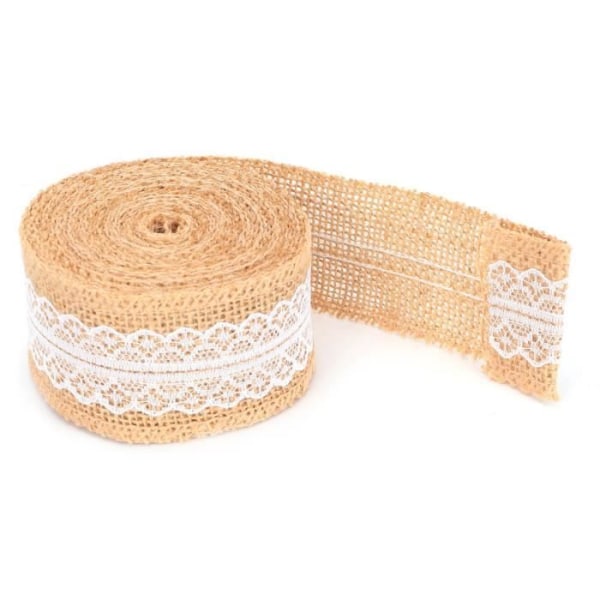 Säckvävsband med vit spets Naturlig juterulle för presentförpackning 5 cm Beige typ1