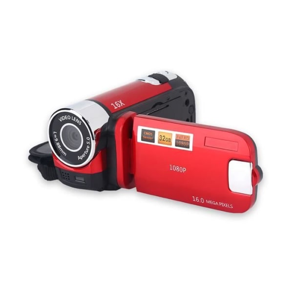 Duokon HD digital videokamera Full HD högupplöst digital videokamera 270° 16X rotation DV-kamera (EU-röd)