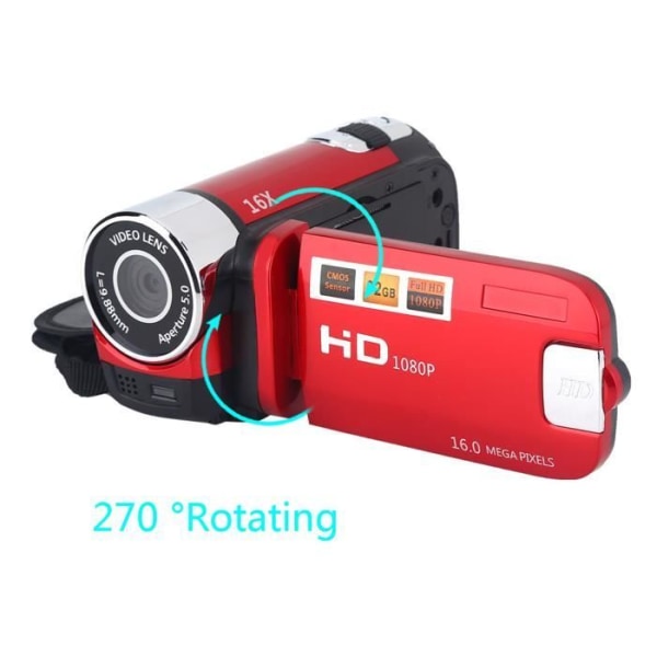 ARAMOX HD digital videokamera 16X högupplöst digital videokamera med 270° rotation Full HD (EURed)