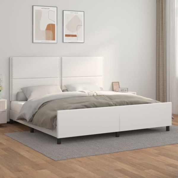 Sängram med sänggavel Vit 200x200 cm konstläder - YOSOO - DX3461
