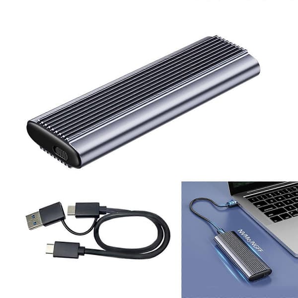 Ny M.2 NVME Solid Disk-fodral Box Stöd NVME Dubbelprotokoll Solid Disk-kabinett Aluminium Kylflänsfodral[2F] With 2in1 line
