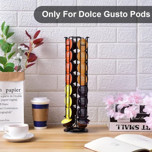 【2F】Kapselholder til 32 Dolce Gusto-kapsler, opbevaringsholder til kaffekapsler, skridsikker base, roterende, sort