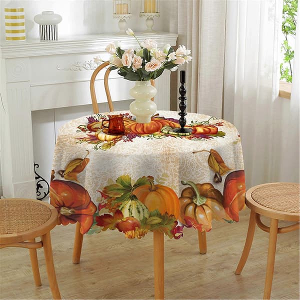 Rund duk 150 cm, tørkbar og vaskbar duk for høstdekorasjon Thanksgiving-fest Pattern 5