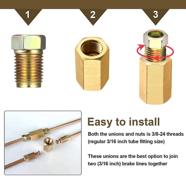 7/16-24 Invertert Flare Messing Rørmutterkobling 1/4 Bremselinjekoblingssett