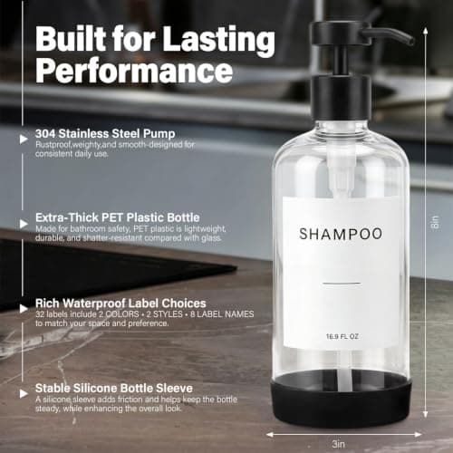 Prus Waso shampoo- og balsamdispensersæt, klar og sort Clear & Black