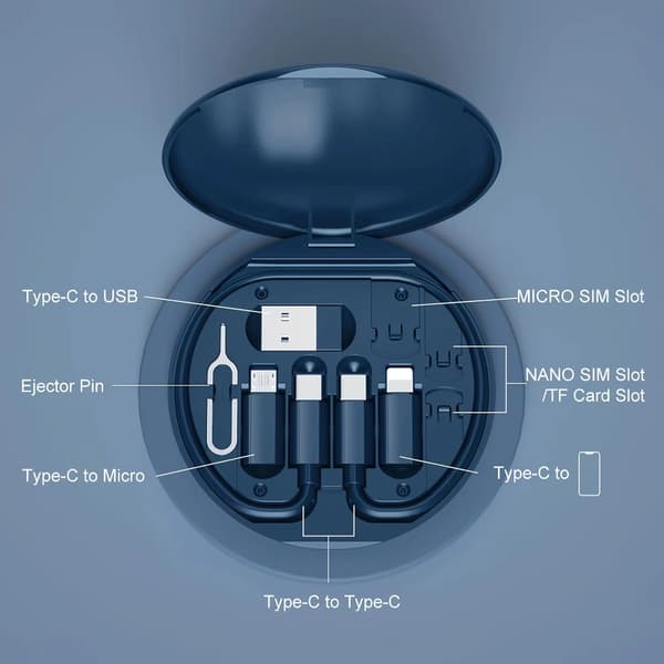 5-i-1 USB Type-C Opladerkabel Rejseadapter 60W Kit Opbevaringsboks—2f blue