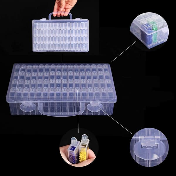 【2F】Opbevaringsboks med 64 rum - Smykkeopbevaring, Perleopbevaring Transparent transparent