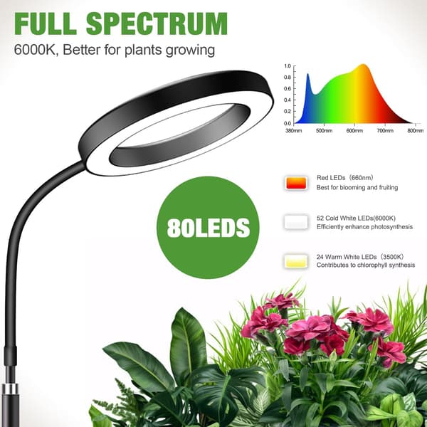 【2F】80 LED Full Spectrum Vekstlys med Timer og 5 Dimmeinnstillinger [JSR] Style 1