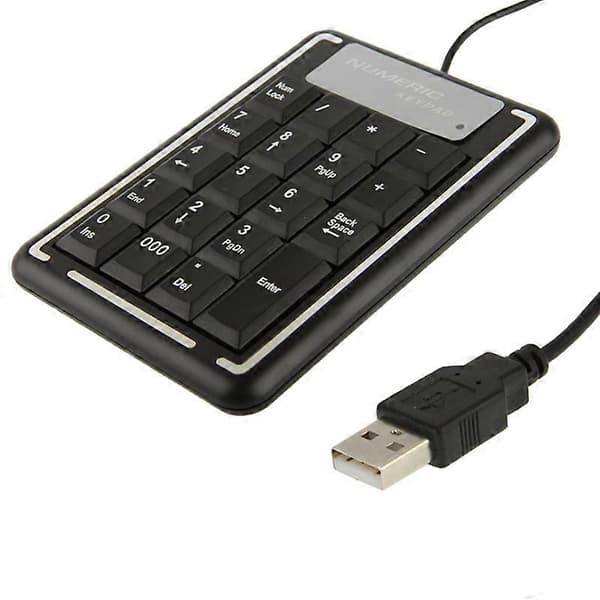 USB Icke-synkron Numerisk Tangentbord för Bärbar Dator med 19 Tangenter Black